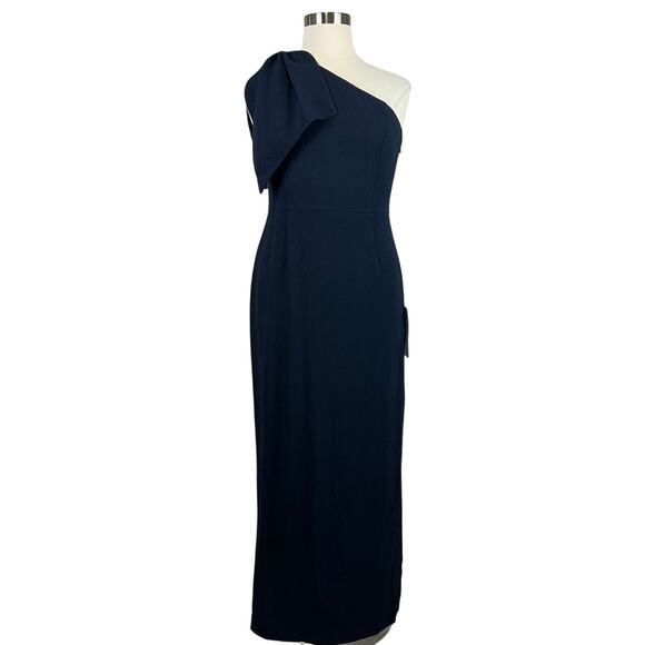Adrianna Papell One Shoulder Long Column Evening Gown Navy Blue Size 16  Dress - coffeafoods.com